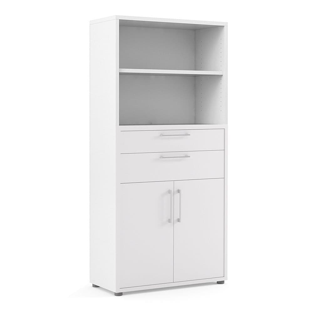 Business Pro Bookcase 4 Shelves with 2 Drawers and 2 Doors in White